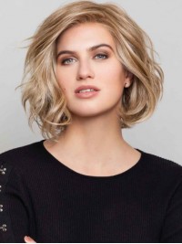 Elegante Bobs 10" Blonde Gewellte Naturhaar Lace Front Perücken