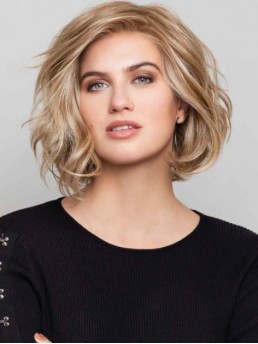 Elegante Bobs 10" Blonde Gewellte Naturhaar Lace Front Perücken