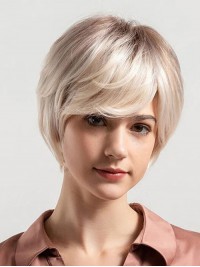 8" Glatte Echthaarperücken Mit Pony