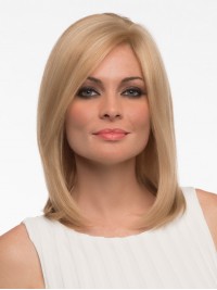 Blonde Glatte Bob Perücke Aus 100 % Echthaar Ohne Kappenlos