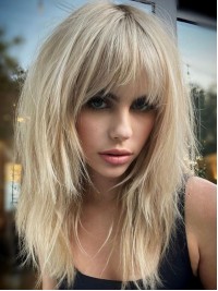 16 Zoll Platinblond Mit Pony Lace Front Perücke Aus Echthaar