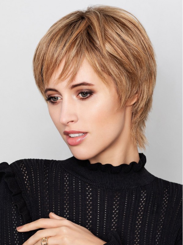 Kurze Blonde Kappenlose Perücken Aus Echthaar