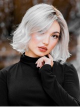 Gewellte Kinnlange 12" Platinblond Perücke Aus Echthaar
