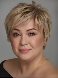 Kurze Perücken 8" Glatt Kappenlos Boycuts Blondes Echthaar