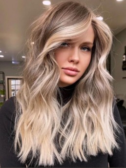 Lange 18" Lace Front Perücke Mit blonden Highlights 100% Echthaar