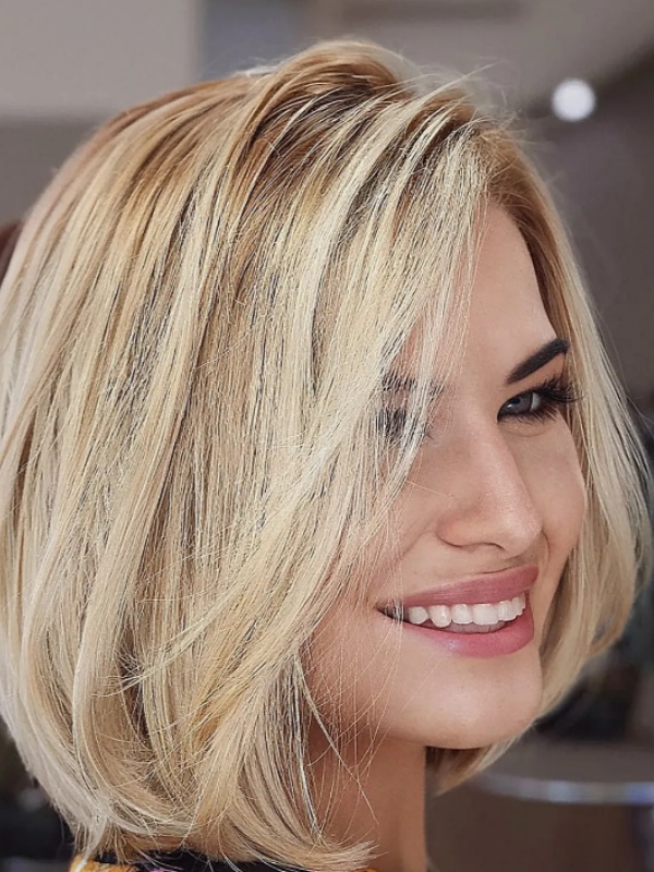 Blonde Bob Perücken Remy Echthaar 12" Kinnlange Glatte Perücken