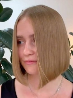 Blonde Perücke Remy Menschenhaar 10" Glatte Bob Perücke Mit Spitzenfront