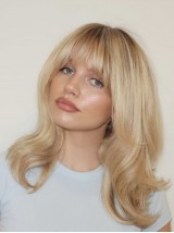 Mittelblonde Perücke 14" Capless Remy Echthaar mit Pony Glatte Perücken