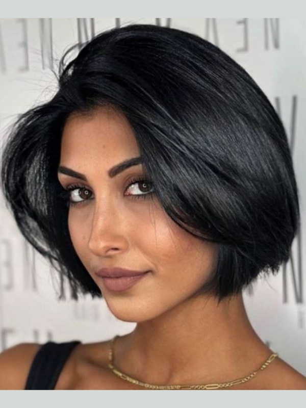 Schwarze Bob Perücke 10" Glatte Spitze Vorne Remy Echthaarperücken