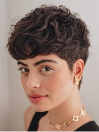 Kurze Lockige Perücken Remy Echthaar Braun Boycuts 6" Perücken