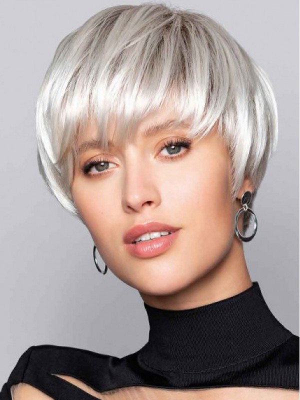 6" Kurze Kurzgeschnittene Haare Kappenlos Gerade Graue Perücken