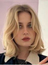 12" Blonde Spitzenperücke Kinnlang Ohne Pony Synthetische Perücken