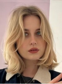12" Blonde Spitzenperücke Kinnlang Ohne Pony Synthetische Perücken