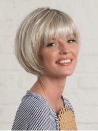 Kurze Bobs Glatt Mit Pony Kappenlose Kunsthaarperücke