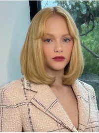 Synthetische Glatte Blonde 12" Perücken Mit Pony Für Frauen