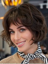 10" Braune Bob Perücke Mit Pony Synthetische Kappenlose Gewellte Perücken