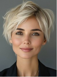 Gerade Lace Front Perücke Boycuts Platinblond 8" Kunsthaarperücken