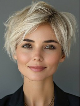 Gerade Lace Front Perücke Boycuts Platinblond 8" Kunsthaarperücken