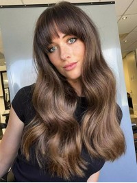 20" Lace Front Braun Mit Pony Lange Perücken Für Frauen