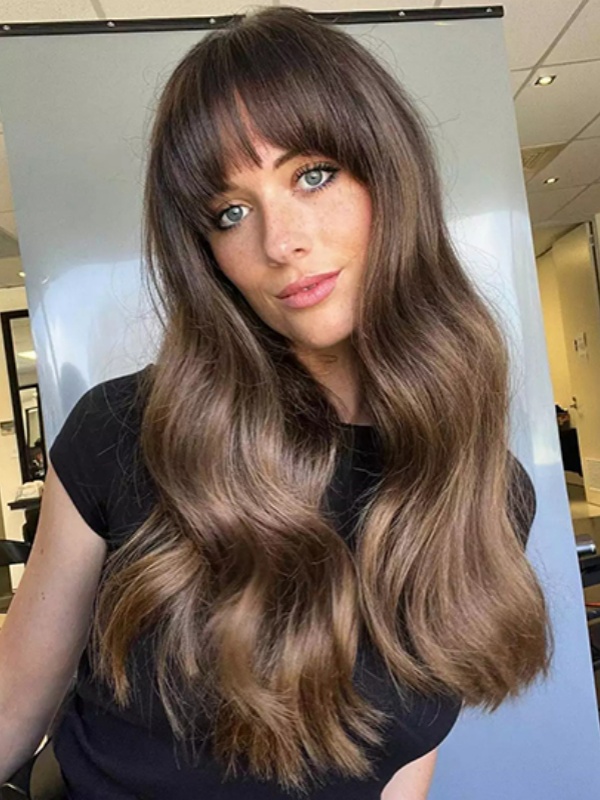 20" Lace Front Braun Mit Pony Lange Perücken Für Frauen