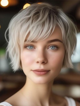 Synthetische 8" Kurze Glatte Platinblonde Spitzenperücken