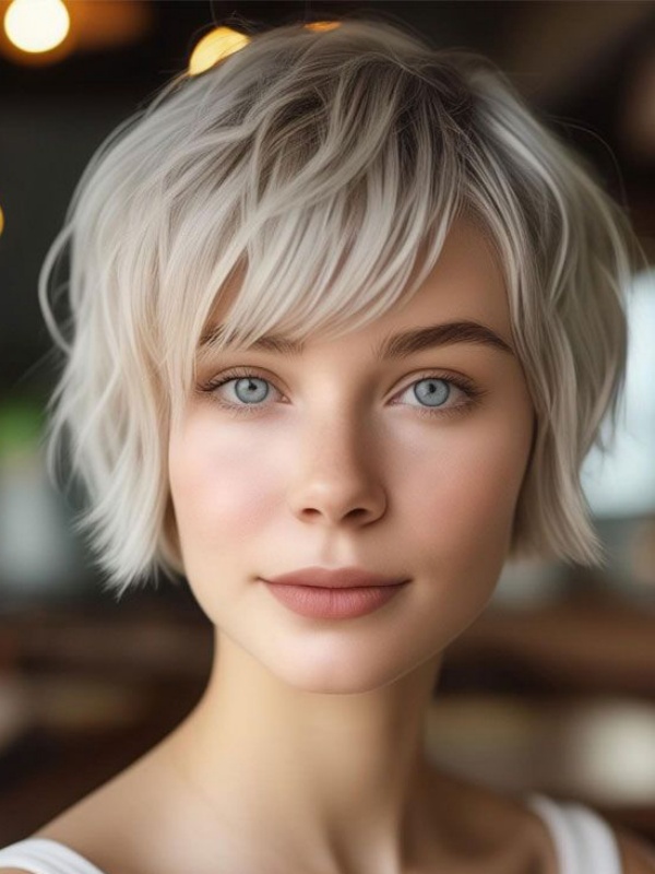 Synthetische 8" Kurze Glatte Platinblonde Spitzenperücken