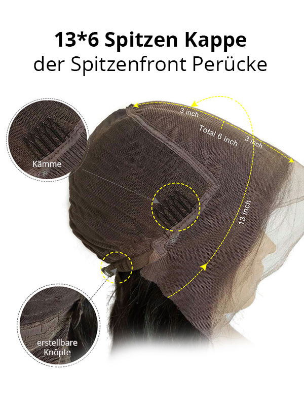 Lang Gerade 13*6 Spitzefront Echthaar Perücken