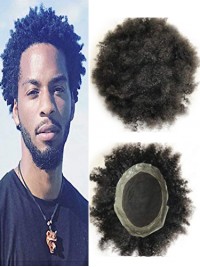 Natürliche Schwarz Lockig Lace Afro Toupet Für Männer