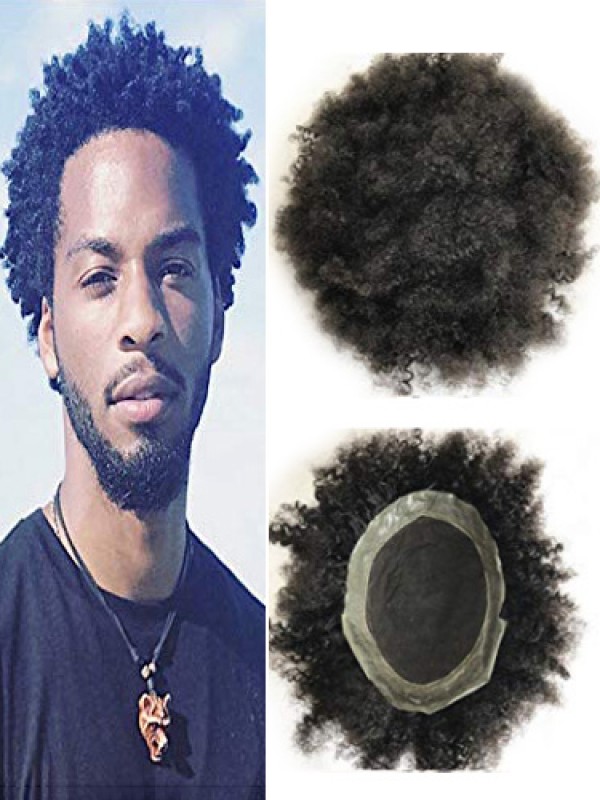 Natürliche Schwarz Lockig Lace Afro Toupet Für Männer