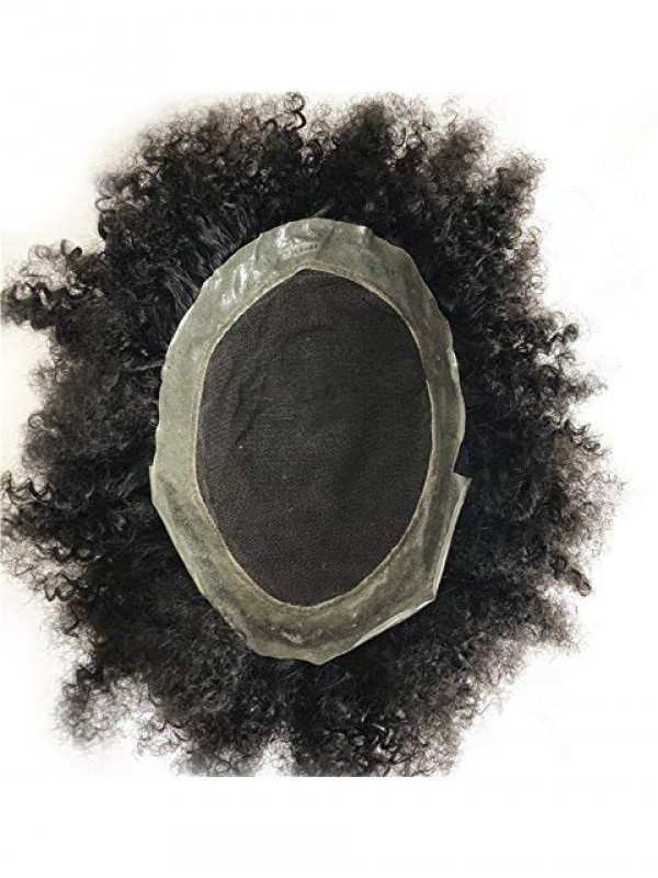 Natürliche Schwarz Lockig Lace Afro Toupet Für Männer