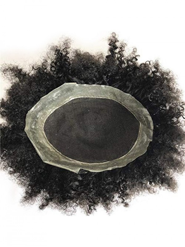 Natürliche Schwarz Lockig Lace Afro Toupet Für Männer