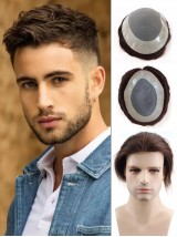 Braune Kurz Gerade Echthaar Männer Toupee