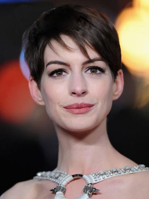 Anne Hathaway Gerade Kurz Spitzefront Echthaar Perücken