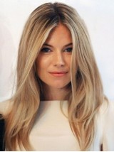 Sienna Miller Lang Blond Gerade Spitzefront Echthaar Perücken