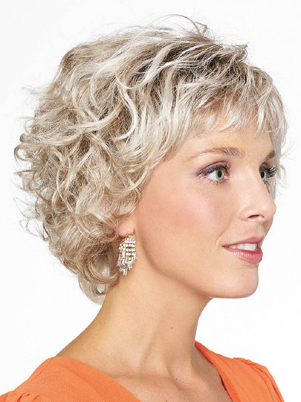 Blonde, Lockige, Kinnlange Bobs, Monofilament-Perücken Für Damen