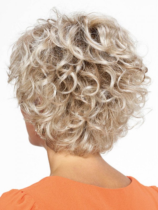 Blonde, Lockige, Kinnlange Bobs, Monofilament-Perücken Für Damen