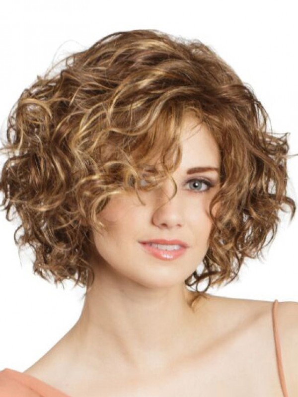 Bob Cut Curly 12" Blonde Kappenlos Perücken