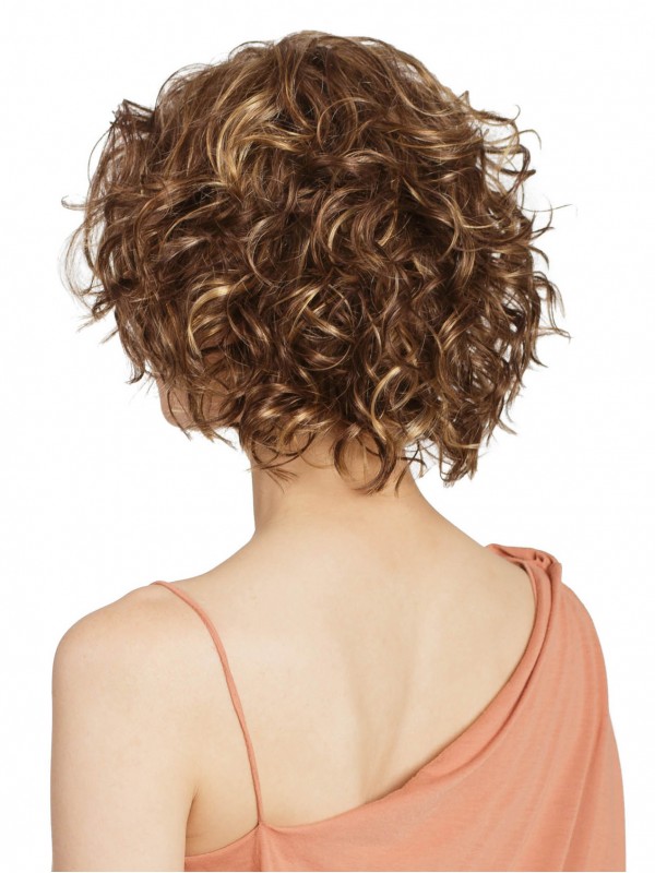 Bob Cut Curly 12" Blonde Kappenlos Perücken