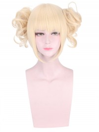 Kurz Blond Gerade Kappenlos Cosplay Perücken Mit Dem Pony And 2 Detachable Buns With Clips 10 Inches