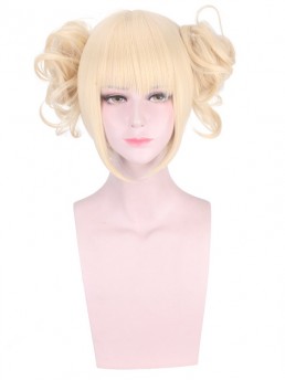 Kurz Blond Gerade Kappenlos Cosplay Perücken Mit Dem Pony And 2 Detachable Buns With Clips 10 Inche...