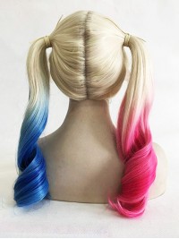 Mittelscheitel Lang Pink Blau Farbe Loose Wellig Cosplay Kappenlos Kunsthaar Perücken 24 Inches