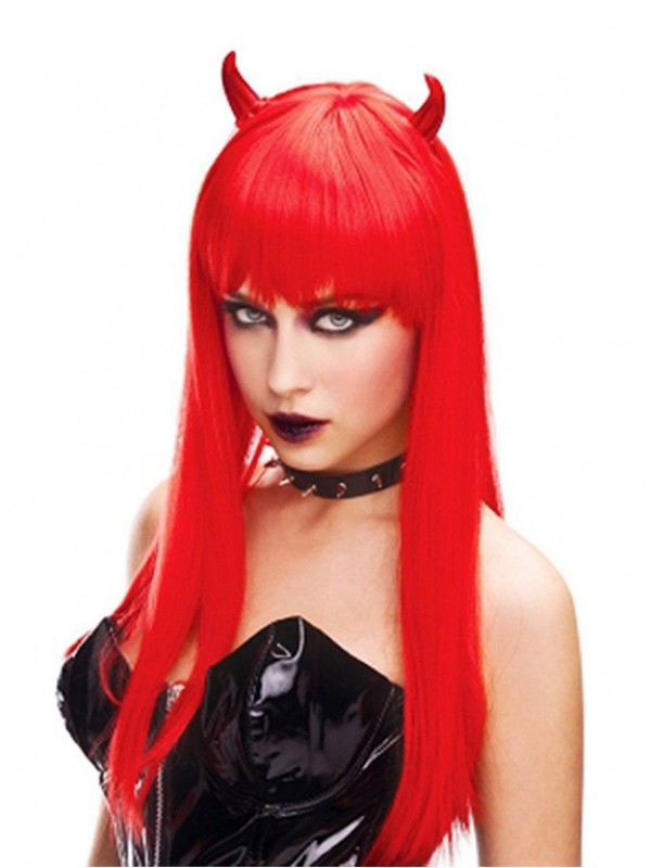 Lang Rot Gerade Halloween Little Devil Kappenlos Cosplay Perücken Mit Seiten Pony 22 Inches