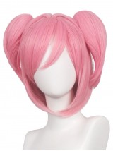 Mittel Pink Dual Horsetail Gerade Kunsthaar Kappenlos Cosplay Perücken Mit Dem Pony 14 Inches