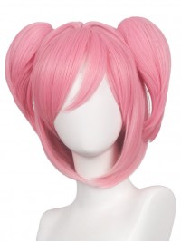 Mittel Pink Dual Horsetail Gerade Kunsthaar Kappenlos Cosplay Perücken Mit Dem Pony 14 Inches