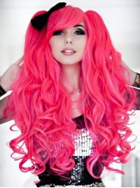 Japanese Lolita Stil Pink Kunsthaar Kappenlos Cosplay Perücken Mit Dem Pony 28 Inches