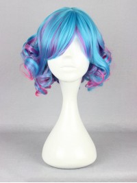 Japanese Lolita Stil Mixed Farbe Blau And Pink Kappenlos Kunsthaar Cosplay Perücken Mit Seiten Pony 12 Inches
