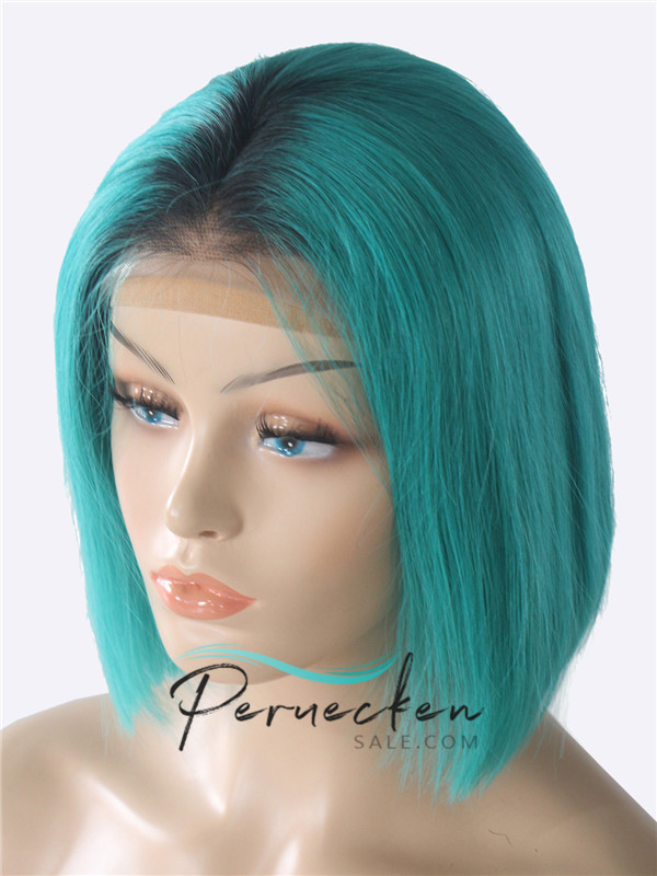 180% Dichte blau kurze 13 * 6 Inch Spitzenfront Echthaar Perücke mit Babyhaar