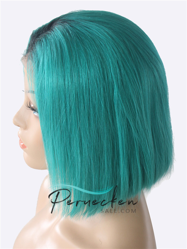 180% Dichte blau kurze 13 * 6 Inch Spitzenfront Echthaar Perücke mit Babyhaar