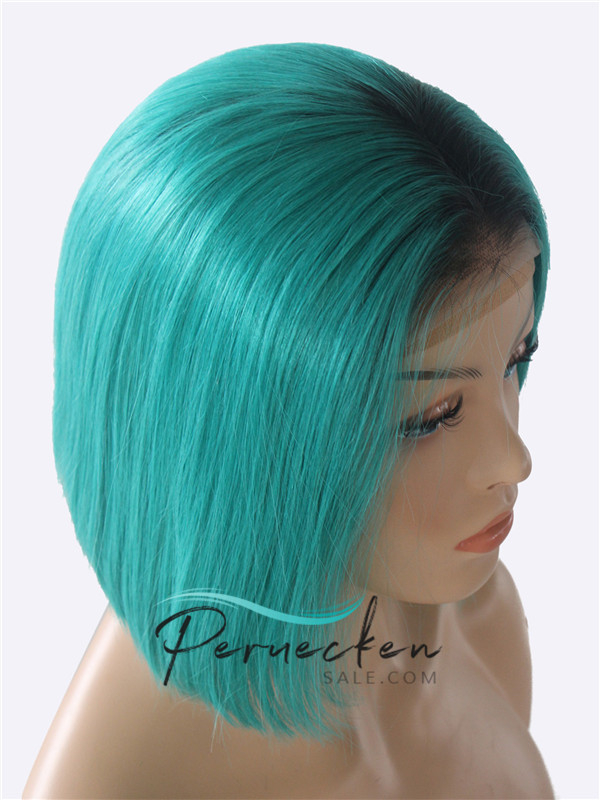 180% Dichte blau kurze 13 * 6 Inch Spitzenfront Echthaar Perücke mit Babyhaar