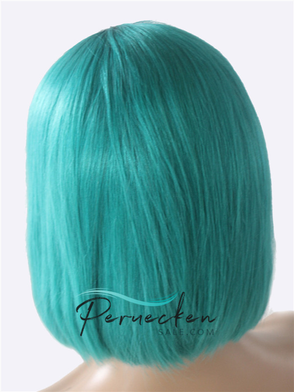 180% Dichte blau kurze 13 * 6 Inch Spitzenfront Echthaar Perücke mit Babyhaar